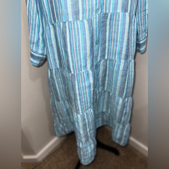 Soft Surroundings Santa Cruz nautical 100% Linen Tiered midi‎ dress- small - Picture 4 of 12